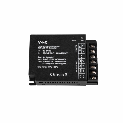 Контроллер V4-X – RGB+W, RGB, CCT, DIM (12-48DC, 4x8A, 2.4G)