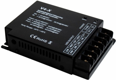 Контроллер V4-X – RGB+W, RGB, CCT, DIM (12-48DC, 4x8A, 2.4G)