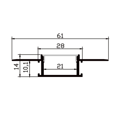 Алюминиевый профиль встраиваемый скрытого монтажа 61x14 (Комплект, Алюминий, 2 м)