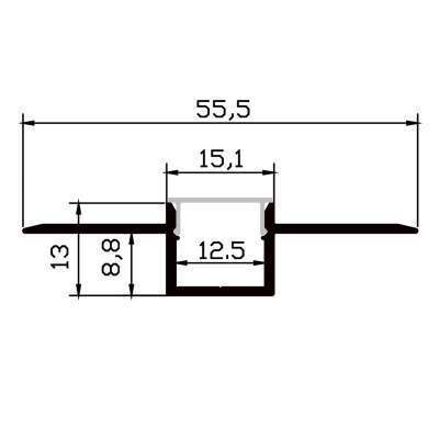 Алюминиевый профиль встраиваемый скрытого монтажа 55x13 (Комплект, Алюминий, 2 м)