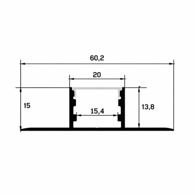 Алюминиевый профиль встраиваемый скрытого монтажа 60x15-A (Комплект, Алюминий, 2 м)
