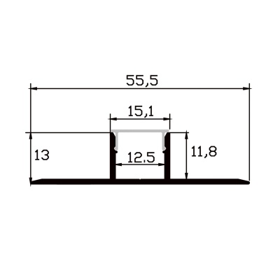 Алюминиевый профиль встраиваемый скрытого монтажа 55x13-A (Комплект, Алюминий, 2 м)